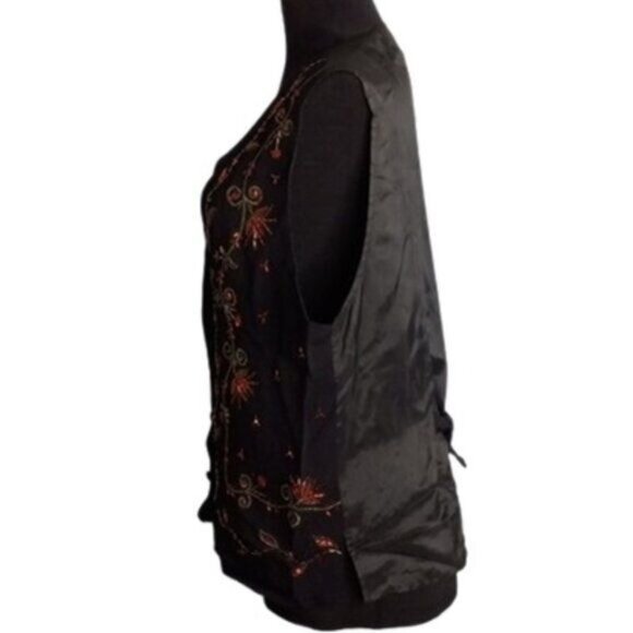 Vintage 90s Carole Little Size M PM Petite Vest Black Beaded Floral Embellished - Picture 8 of 14